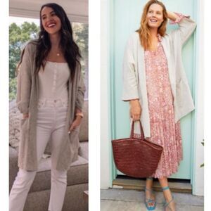 New DONNI Heather grey rib cardigan with a cropped sleeve and pearl buttons.